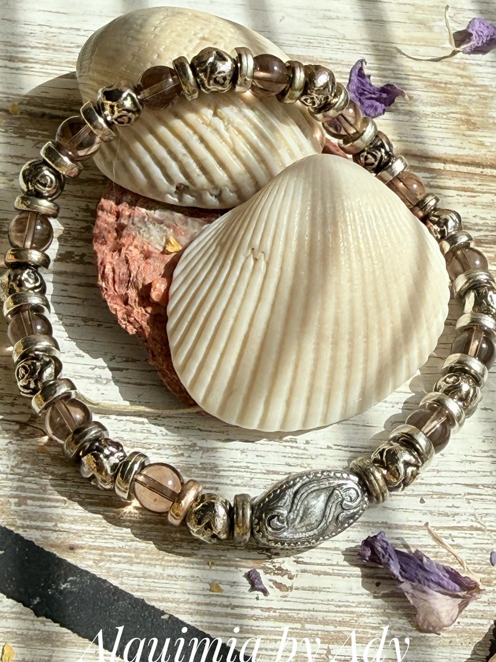 DAINTY Smoky Quartz and Silver Accent Stretch Bracelet